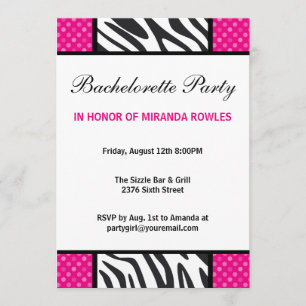 Hot Pink Wild Zebra Bachelorette Party Invitation