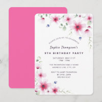 Hot Pink Wildflowers Simple Girly Birthday Party