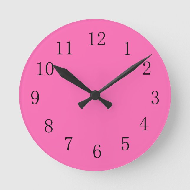 Hot Pink with Black Numbers Young Woman's Bathroom Round Clock (Front)