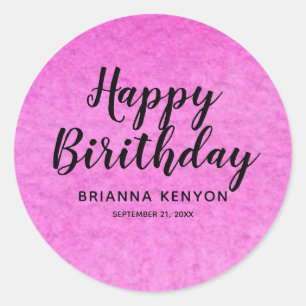 Hot Pink with Black Text Happy Birthday Sticker