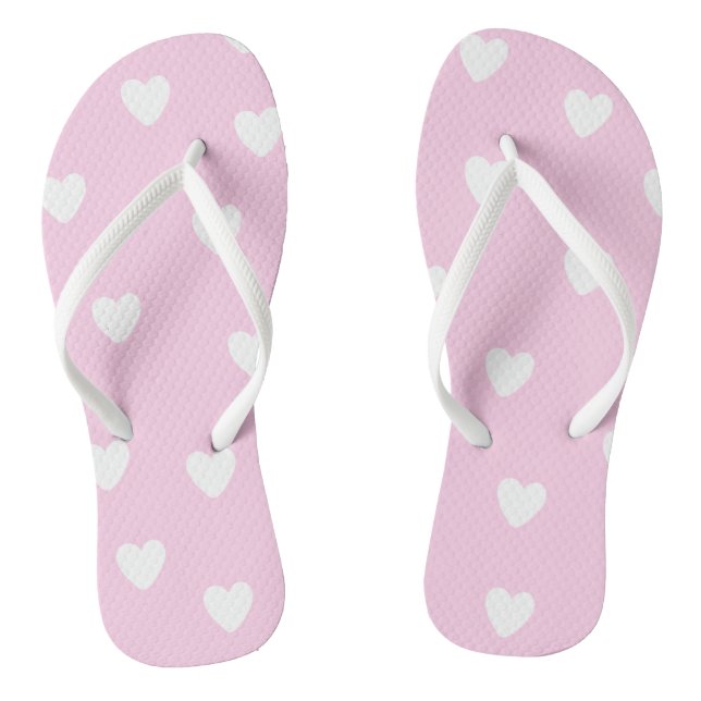 Hot Pink with Cute White Hearts Pattern Flip Flops (Footbed)