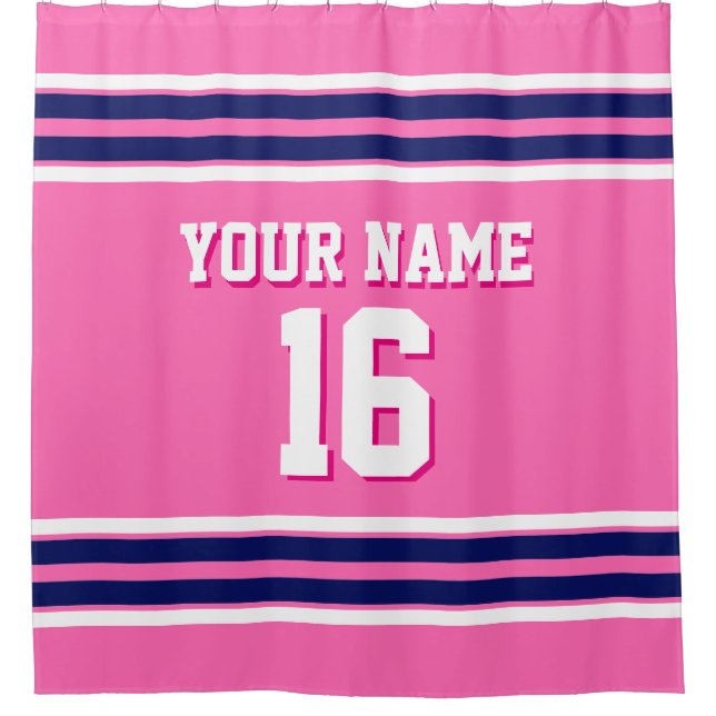 Hot Pink with Navy White Stripes Sports Jersey (Front)