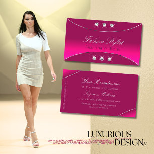 Hot Pink with Silver Decor and Sparkling Diamonds Business Card