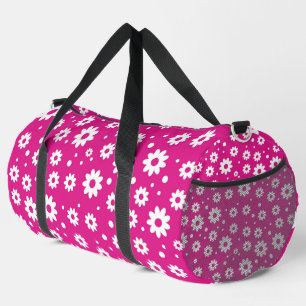 HOT PINK WITH WHITE DAISY FLOWERS DUFFLE BAG