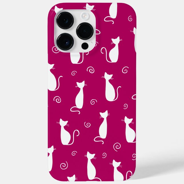HOT PINK WITH WHITE SITTING CAT PATTERN Case-Mate iPhone CASE (Back)