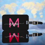Hot Pink World Black Traveller Monogram Name Luggage Tag<br><div class="desc">Travel in style with our Hot Pink World Traveller Map Monogram Name Luggage Tag! Featuring a vibrant hot pink design and a world map background, this tag is personalized with your name and monogram in a chic font. Perfect for identifying your luggage quickly and easily, it combines fashion with function....</div>