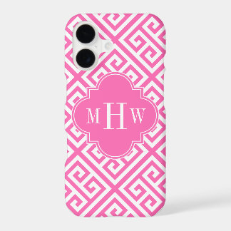 Hot Pink Wt Med Greek Key Diag T HotPn 3I Monogram