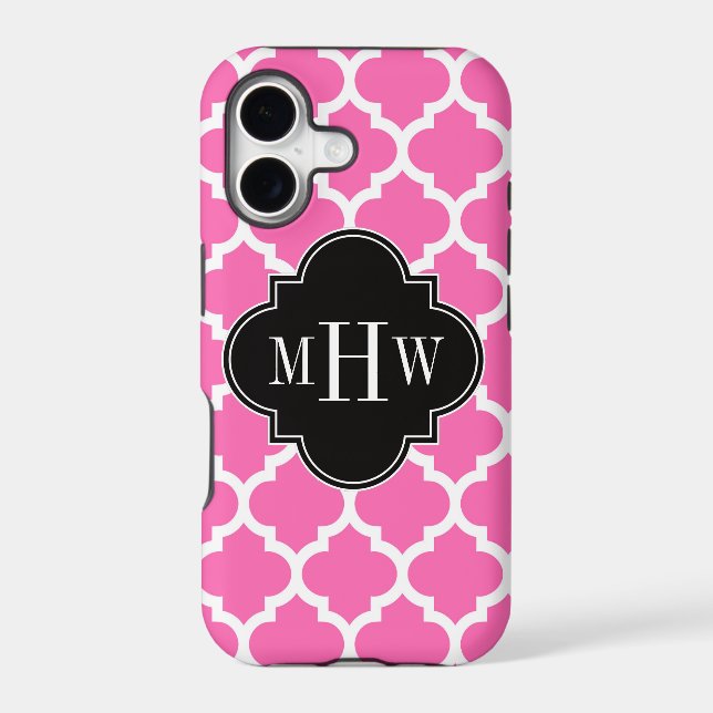 Hot Pink Wt Moroccan #5 Black 3 Initial Monogram (Back)