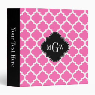 Hot Pink Wt Moroccan #5 Black 3 Initial Monogram Binder