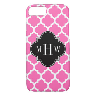 Hot Pink Wt Moroccan #5 Black 3 Initial Monogram Case-Mate iPhone Case