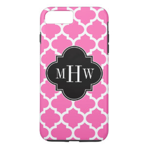 Hot Pink Wt Moroccan #5 Black 3 Initial Monogram iPhone 8 Plus/7 Plus Case