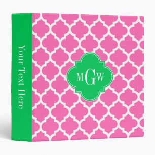 Hot Pink Wt Moroccan #5 Emerald 3 Initial Monogram Binder