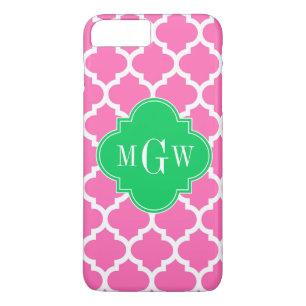 Hot Pink Wt Moroccan #5 Emerald 3 Initial Monogram iPhone 8 Plus/7 Plus Case
