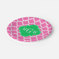 Hot Pink Wt Moroccan #5 Emerald 3 Initial Monogram