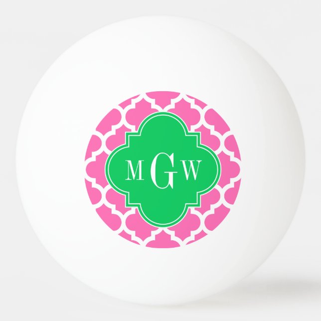 Hot Pink Wt Moroccan #5 Emerald 3 Initial Monogram Ping Pong Ball (Front)