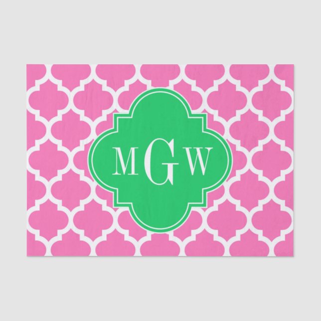 Hot Pink Wt Moroccan #5 Emerald 3 Initial Monogram Tissue Paper (Front)
