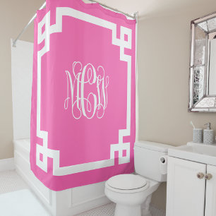 Hot Pink Wt Vine Monogram DIY BG & Greek Key Frame