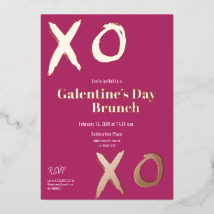 Hot Pink XOXO Gold Galentine's day Brunch Foil Holiday Card