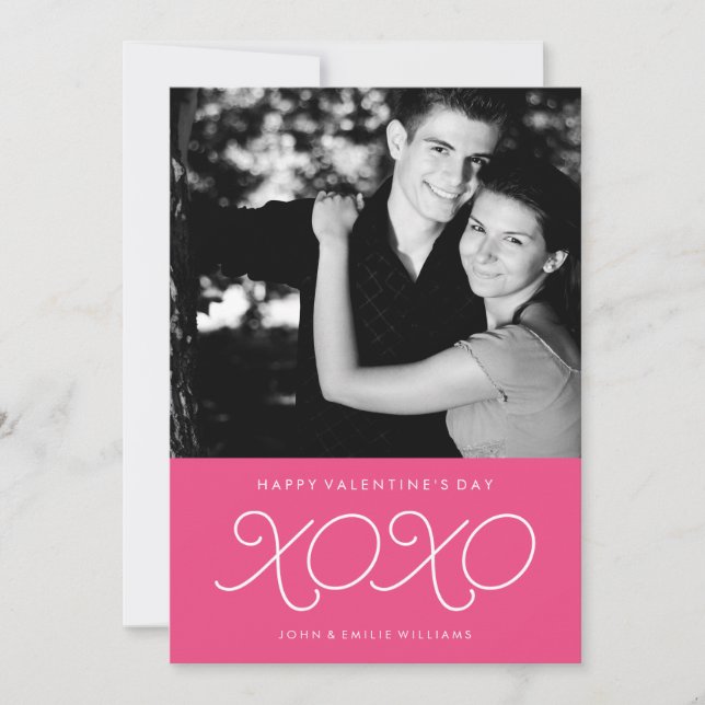Hot Pink XOXO Valentine's Day Photo Cards (Front)