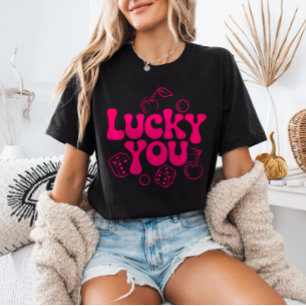 Hot Pink y2k Cherries and Dice Trendy Lucky You T-Shirt