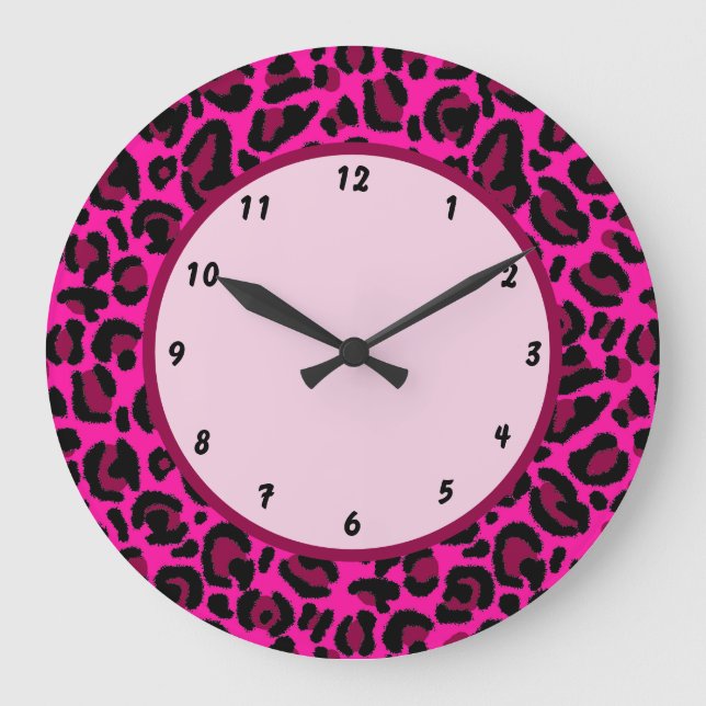 Hot Pink y2k Leopard Print Large Clock (Front)