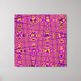 Hot Pink Yellow Black Modern Geometric Wave Canvas Print