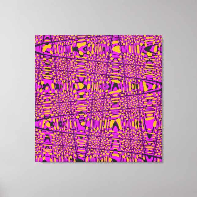 Hot Pink Yellow Black Modern Geometric Wave Canvas Print (Front)