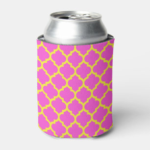 Hot Pink Yellow Moroccan Quatrefoil Pattern #5 Can Cooler