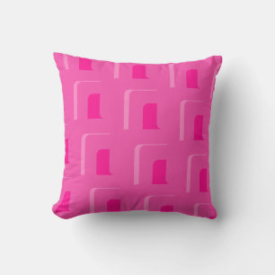 Hot Pink Yellow Retro Geometric Pattern Throw Pillow
