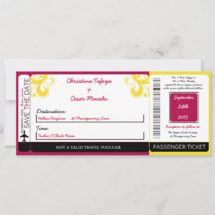 Hot Pink/Yellow S Boarding Pass Wedding Invitation