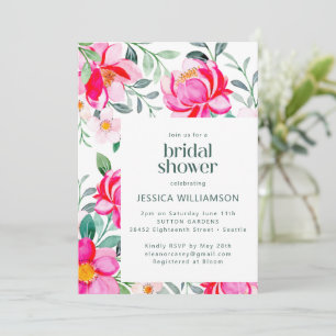 Hot Pink Yellow Watercolor Floral Bridal Shower Invitation