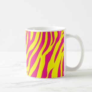 Hot Pink Yellow Wild Animal Print Zebra Stripes Coffee Mug