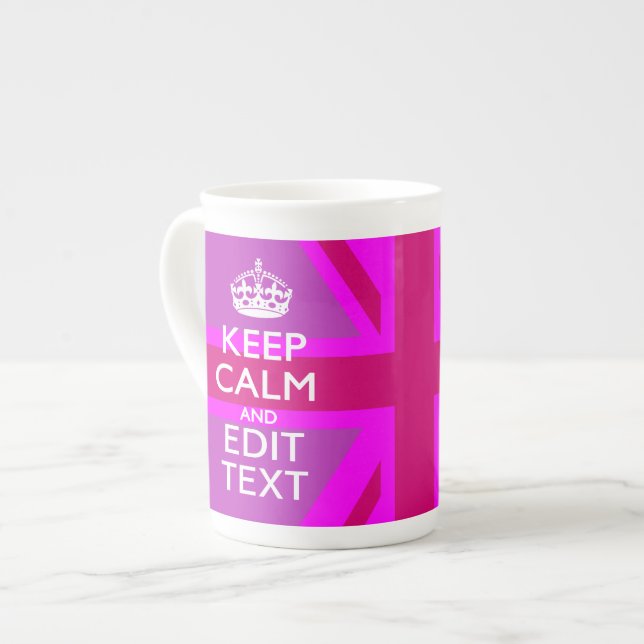 Hot Pink Your Keep Calm Edit Text Union Jack Bone China Mug (Front Left)