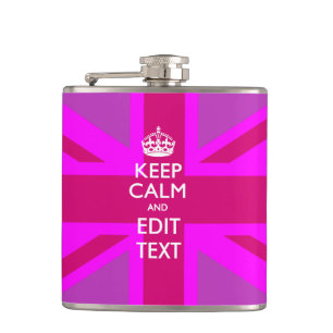 Hot Pink Your Keep Calm Edit Text Union Jack Hip Flask