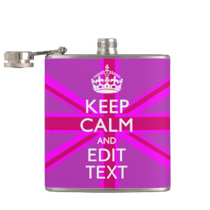 Hot Pink Your Keep Calm Edit Text Union Jack Hip Flask