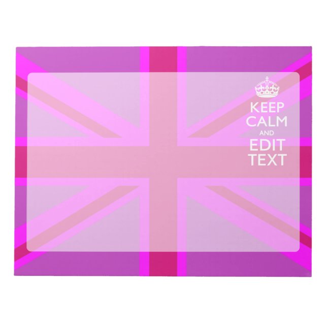 Hot Pink Your Keep Calm Edit Text Union Jack Notepad (Front)