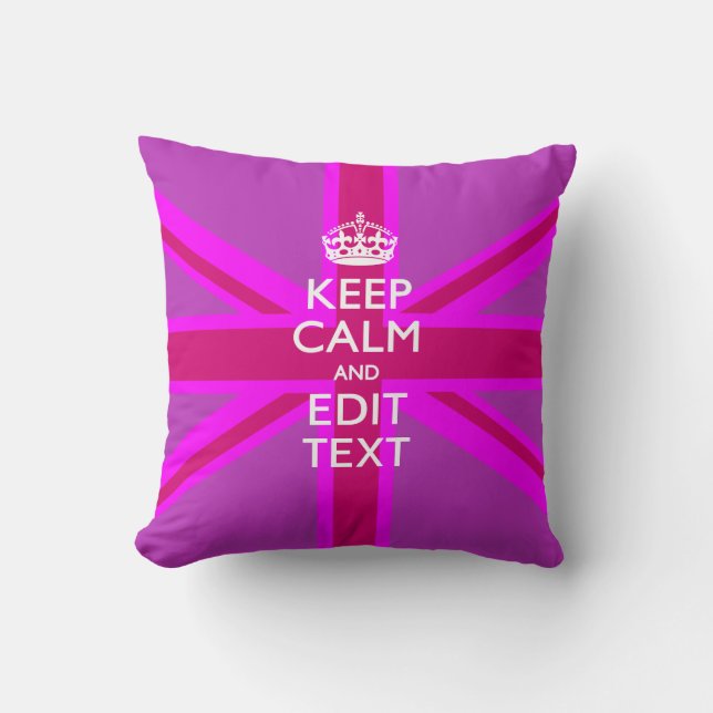Hot Pink Your Keep Calm Edit Text Union Jack Throw Pillow (Front)