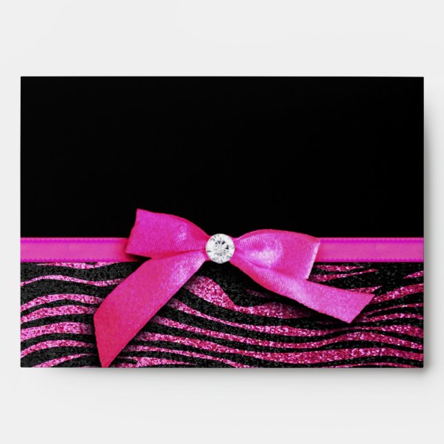Hot pink zebra and ribbon bow graphic envelopes (Front)