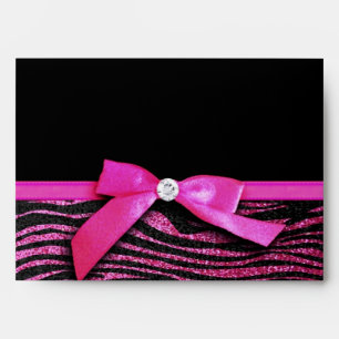 Hot pink zebra and ribbon bow graphic envelopes