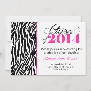 Hot Pink Zebra Class of 2014 Graduation Invitation