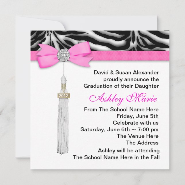Hot Pink Zebra Graduation Announcements (Front)