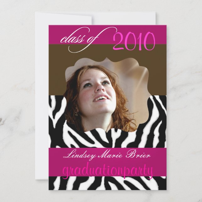 Hot Pink Zebra/Graduations Party Invitations (Front)