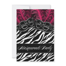 Hot Pink Zebra Masquerade Ball Party Invitations