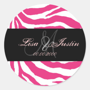 Hot pink zebra,  monogram stickers