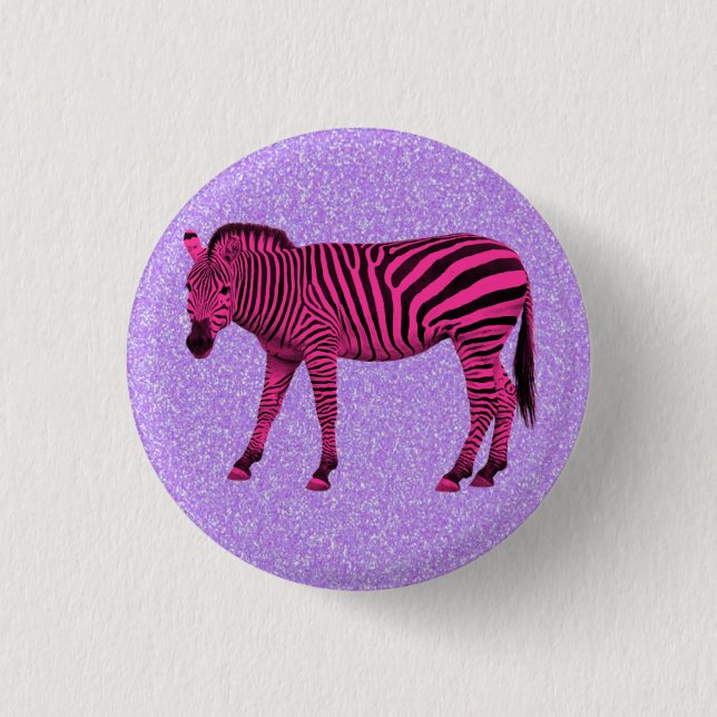 Hot Pink Zebra on Purple Sparkles 1 Inch Round Button (Front)