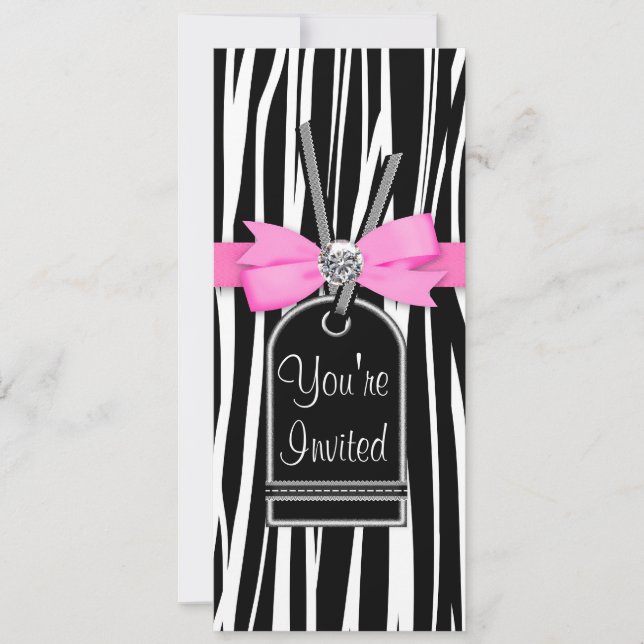 Hot Pink Zebra Party Invitation Template (Front)