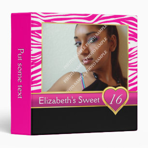 Hot pink zebra print glam Sweet Sixteen birthday Binder