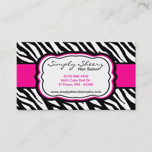 Hot Pink Zebra Print Hair Salon Business Card (Front)