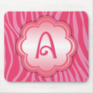 Hot Pink Zebra Print Monogram A Mouse Pad