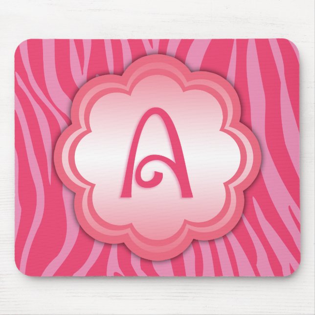 Hot Pink Zebra Print Monogram A Mouse Pad (Front)